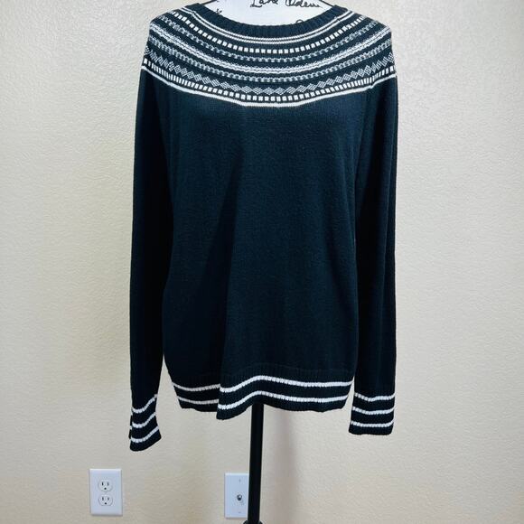 Talbots Black Crewneck knit  Sweater  Spirited Fair Isle lightweight size L - Picture 7 of 9